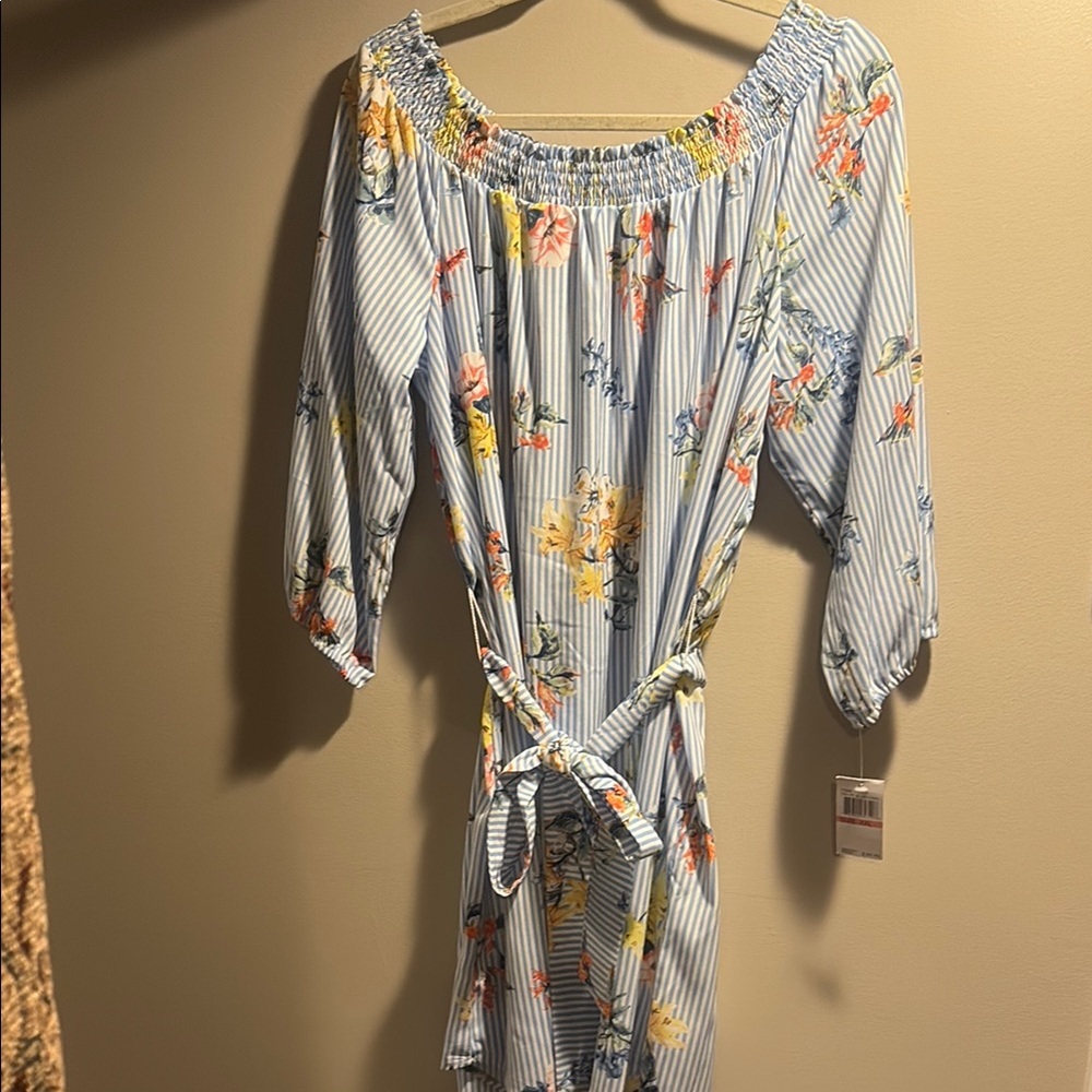 Spense Blue and Yellow Off-Shoulder Sundress